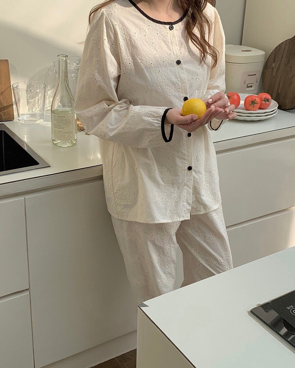 Floral Embroidered Pajama Set