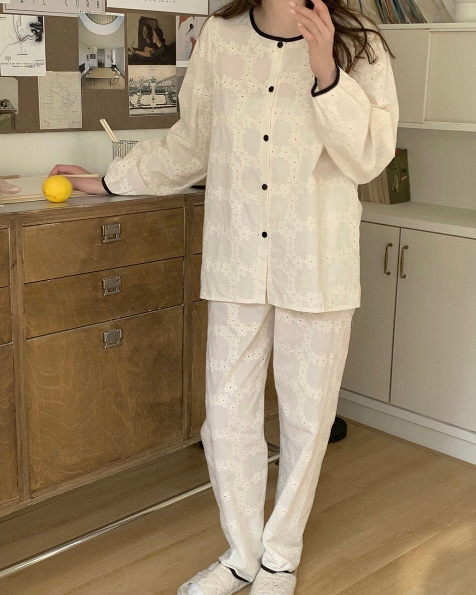 Floral Embroidered Pajama Set
