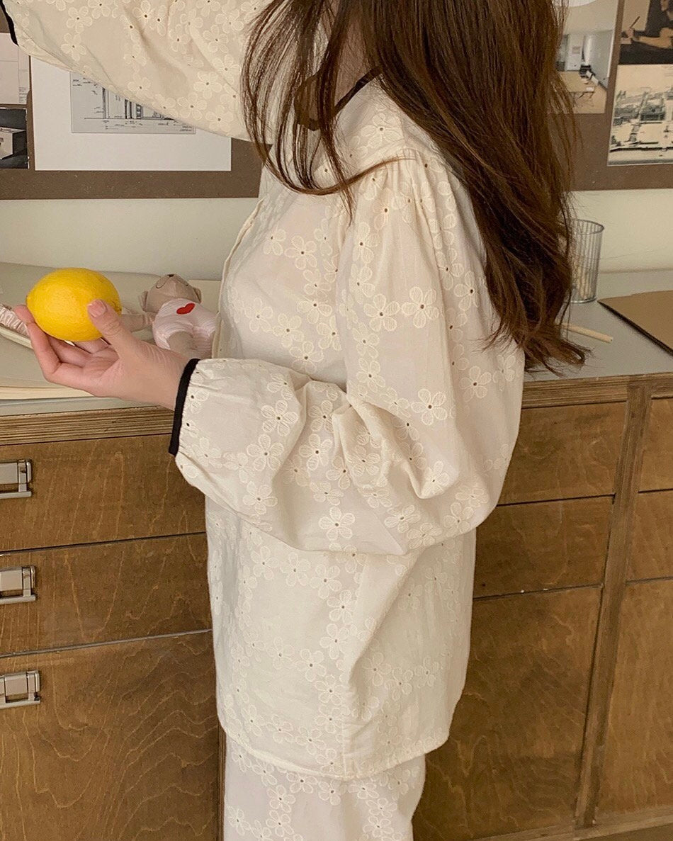 Floral Embroidered Pajama Set