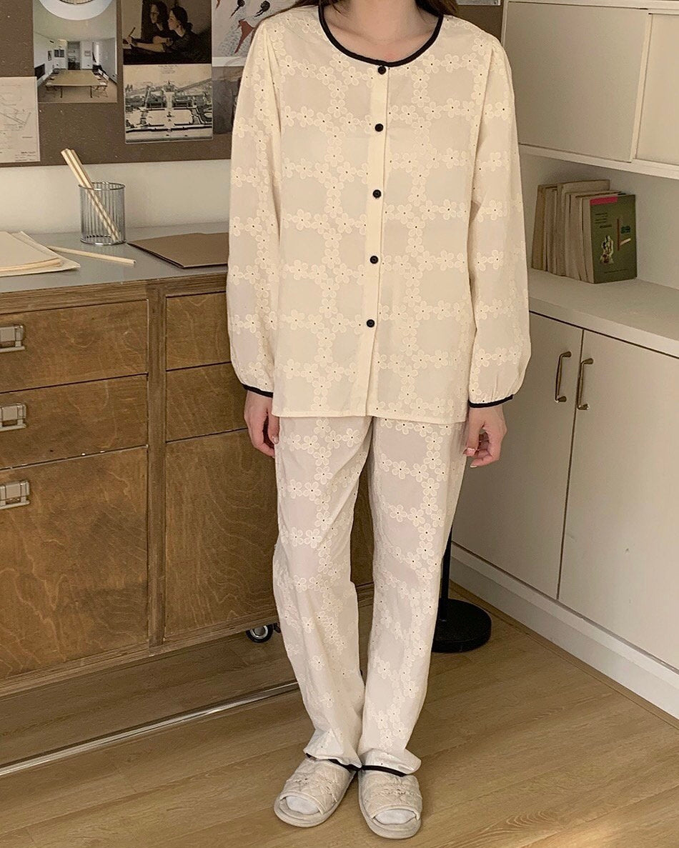 Floral Embroidered Pajama Set