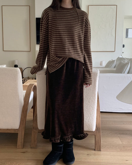 Ruffled Velvet Maxi Skirt