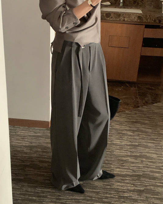 Buckle Tie Wide Leg Trousers