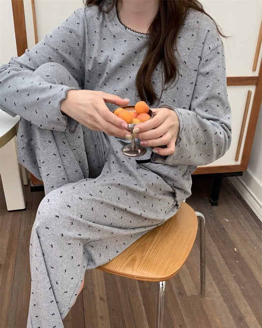 Ditsy Black Bow Pajama Set