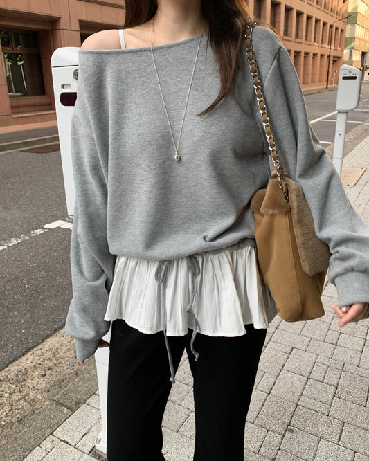 Ruffle Peplum Peach Skin Sweatshirt