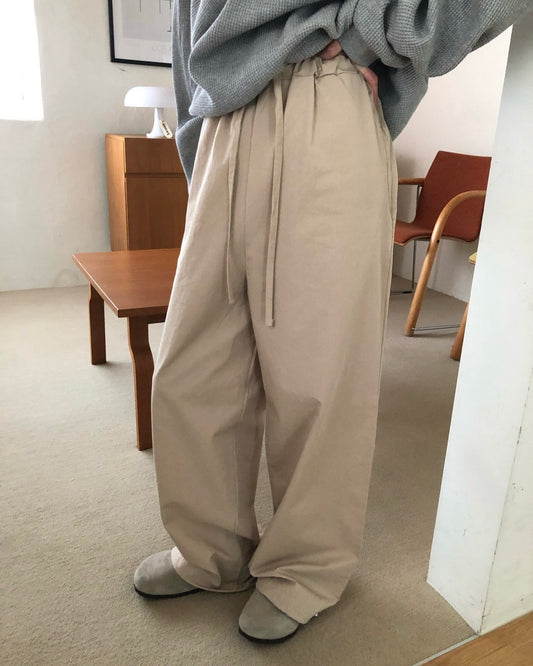 Drawstring Wide Leg Cotton Pants
