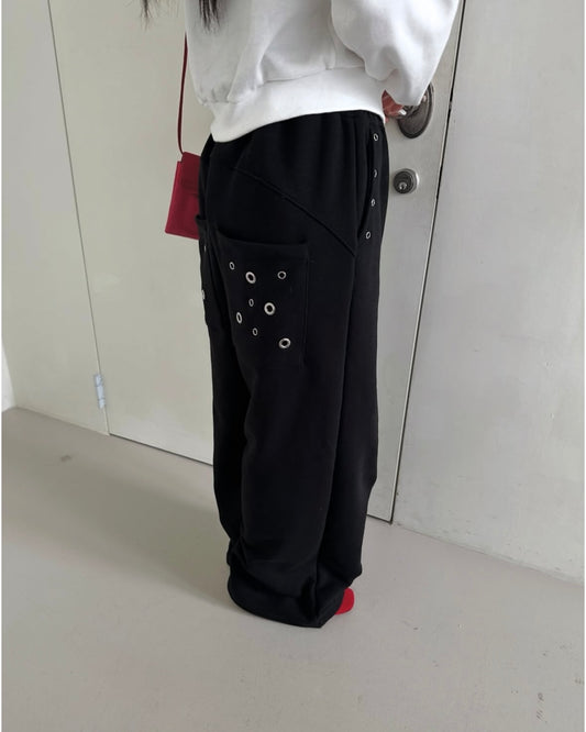Grommet Detail Wide Leg Sweatpants