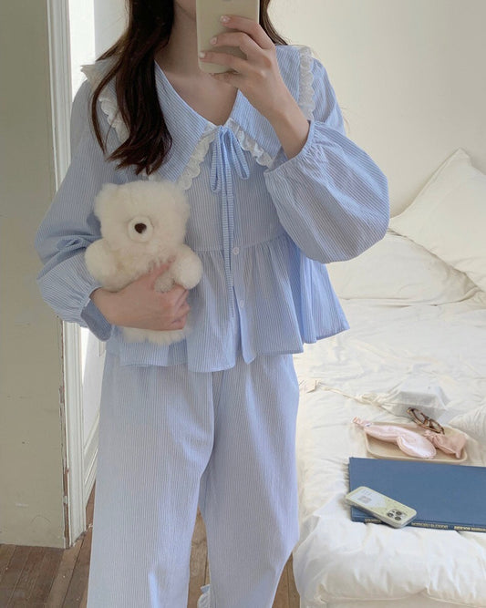 Big Ruffled Collar Pajama Set
