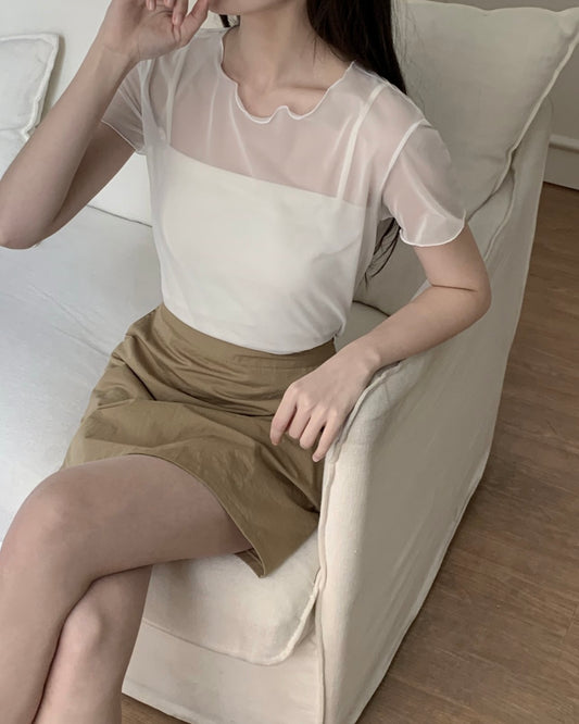 Sheer Mesh Overlay Camisole Top