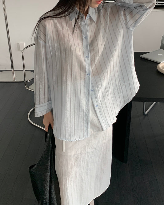 Sheer Striped Oversized Shirt