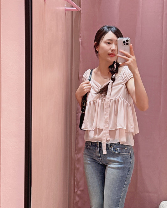 Chiffon Tie-Neck Blouse Set