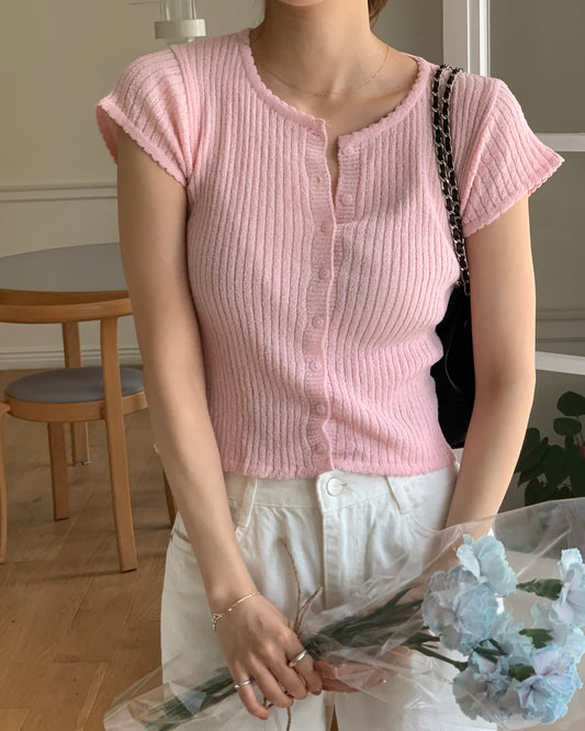 Scalloped Ribbed Crop Cardigan