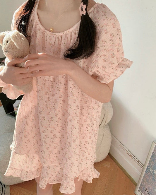 Blush Floral Ruffle Pajama Set with Scrunchie