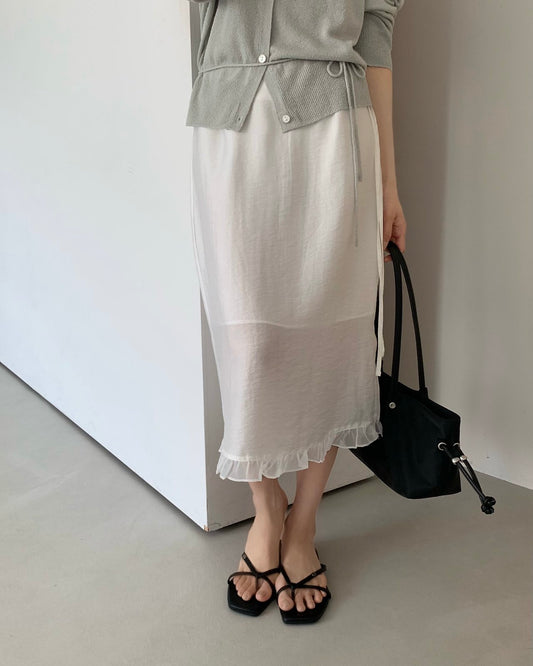Ruffle Hem Waist Tie Midi Skirt