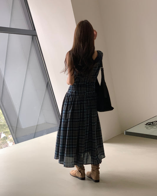 Blue Plaid Sleeveless Dress
