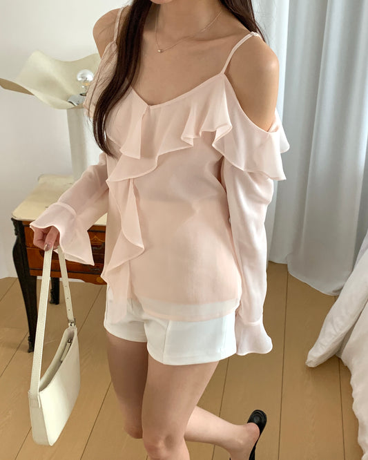 Ruffle Cold Shoulder Blouse