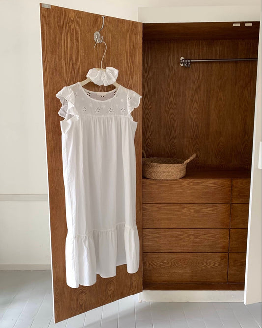 Floral Cutwork Pajama Dress with Scrunchie