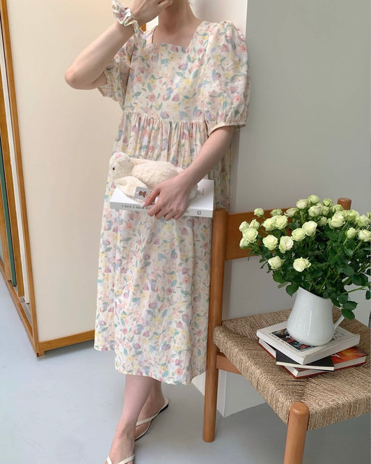 Pastel Floral Pajama Dress with Scrunchie