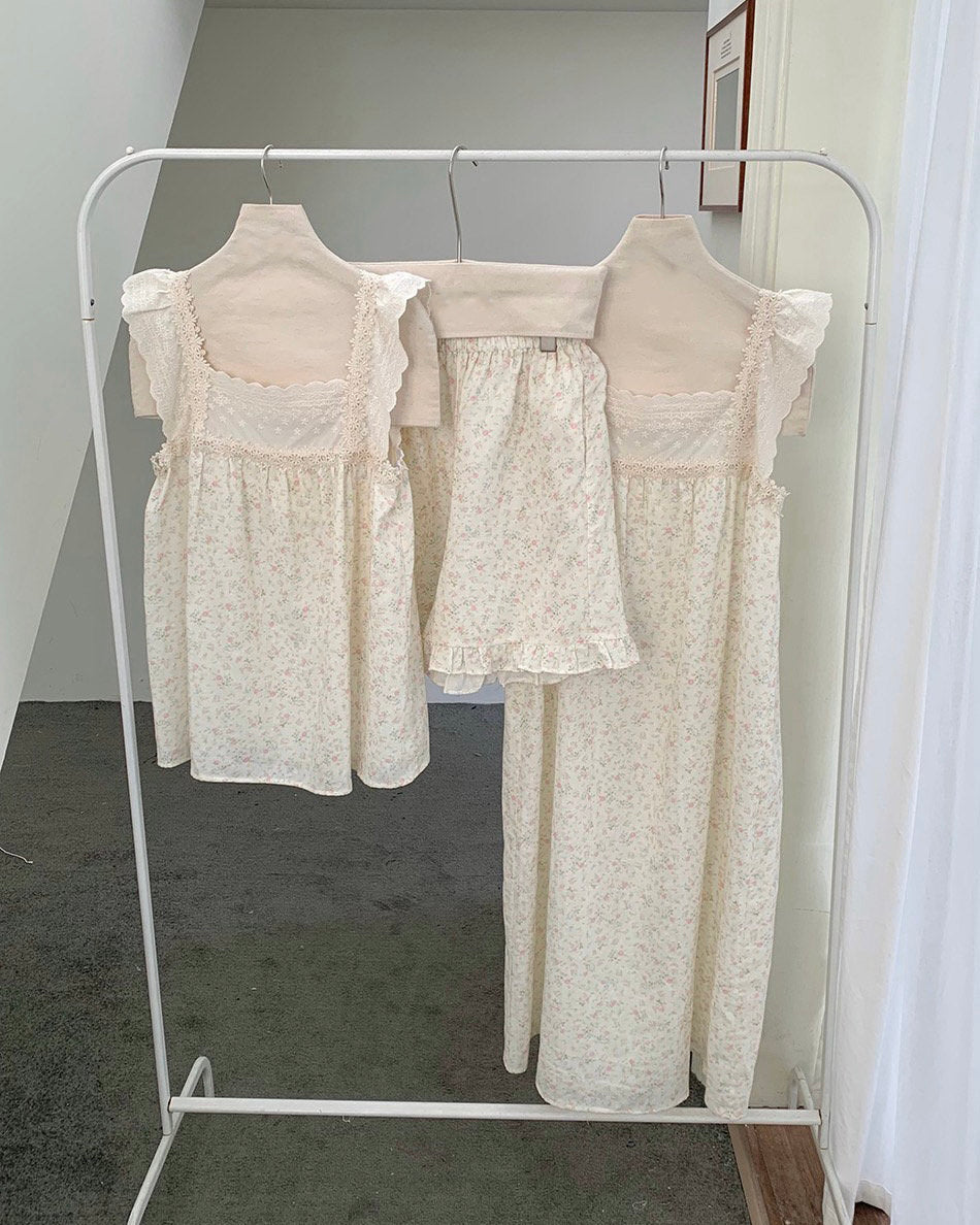 Soft Pink Floral Lace Pajama Set