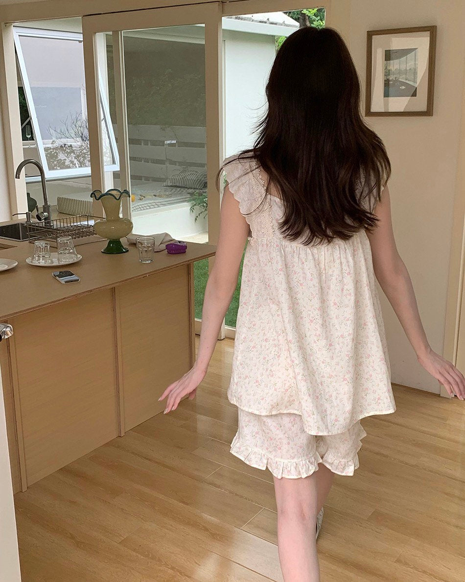 Soft Pink Floral Lace Pajama Set