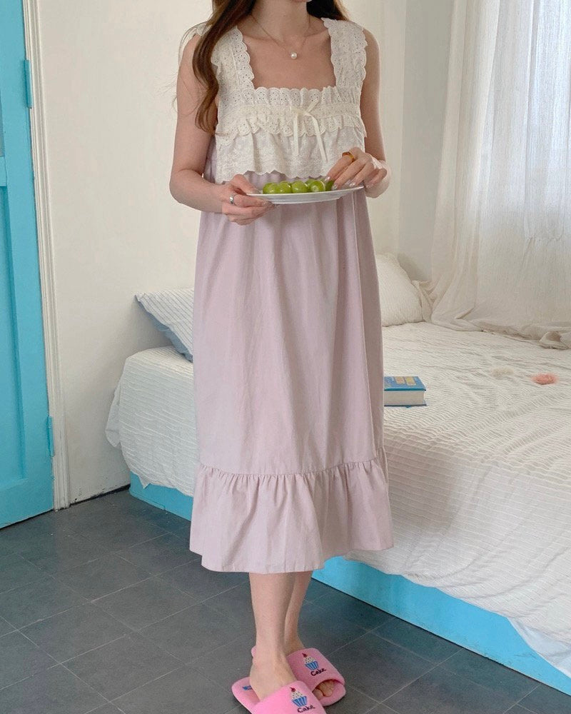 Dusty Pink Lace Trim Pajama Dress
