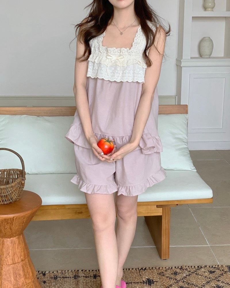 Dusty Pink Lace Trim Pajama Set