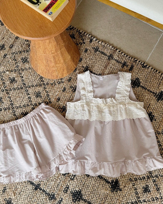 Dusty Pink Lace Trim Pajama Set