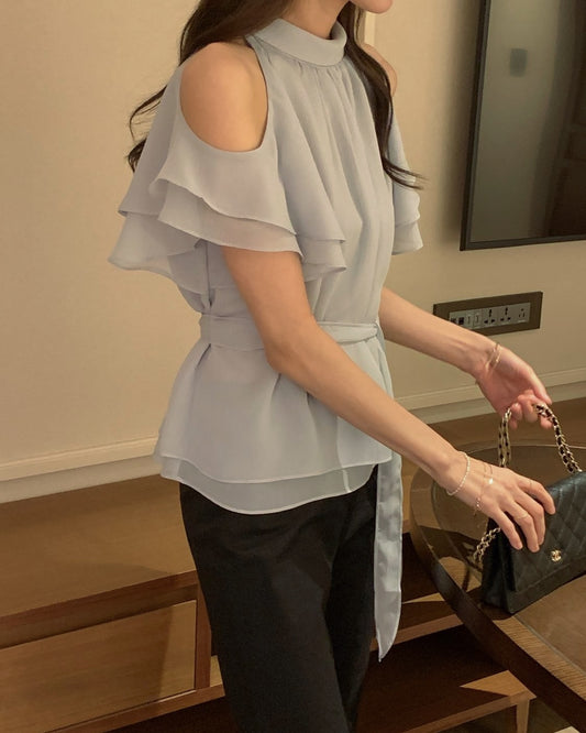 Soft Ruffle Cold Shoulder Blouse