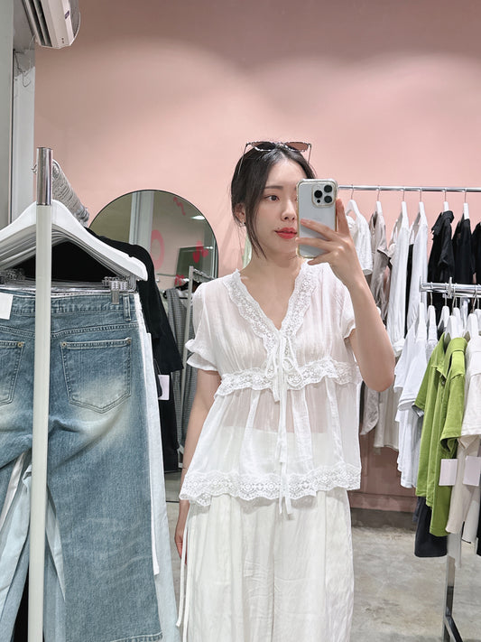 Lace Trim Sheer Blouse