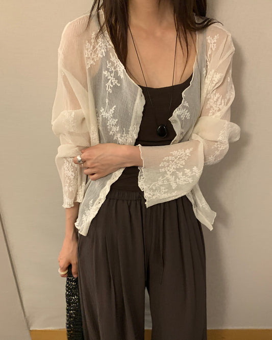 Embroidered Sheer Cardigan