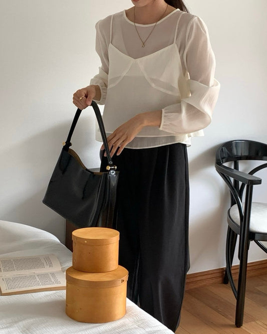 Sheer Overlay Blouse Set
