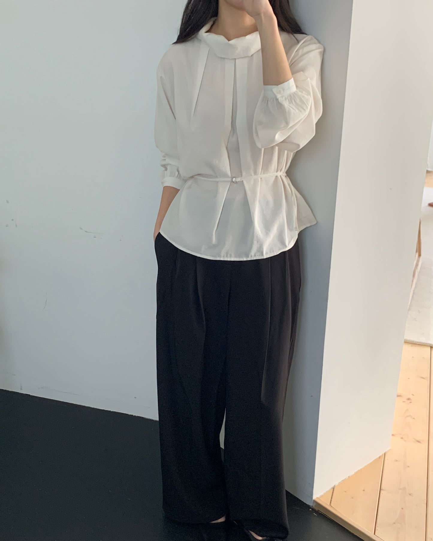 Shimmer Belted Cowl Blouse