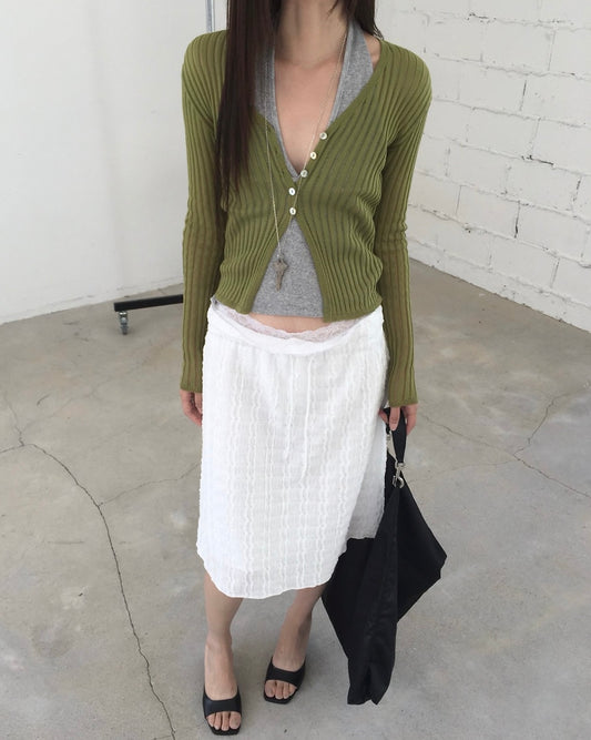 Shell Button Rib Cardigan