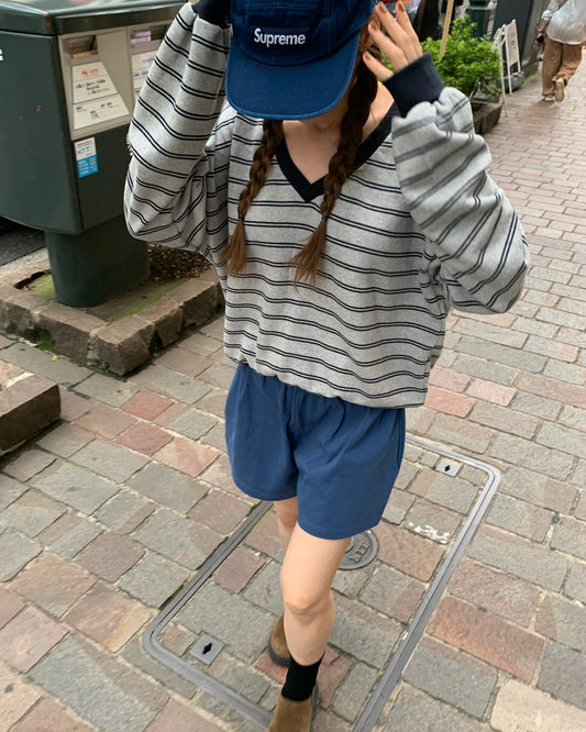 Easy Stripe V Pullover