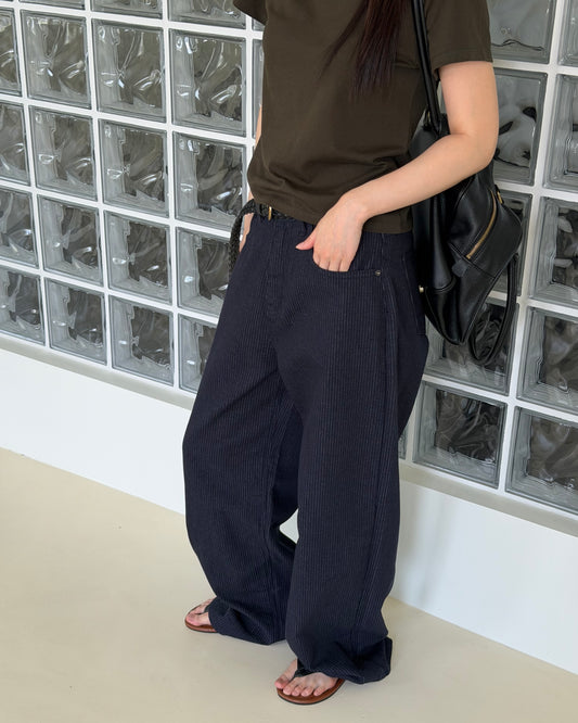 Indigo Pinstripe Wide Pants