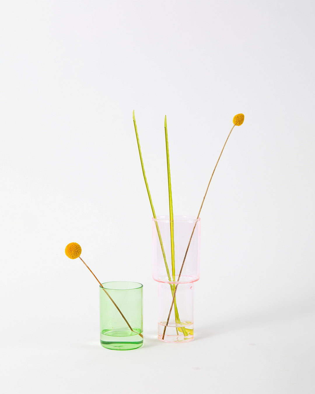 Block Design Stacking Glass Vase - Pink & Green