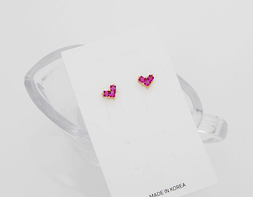 14K Gold Pin Hot Pink Heart Stud Earring
