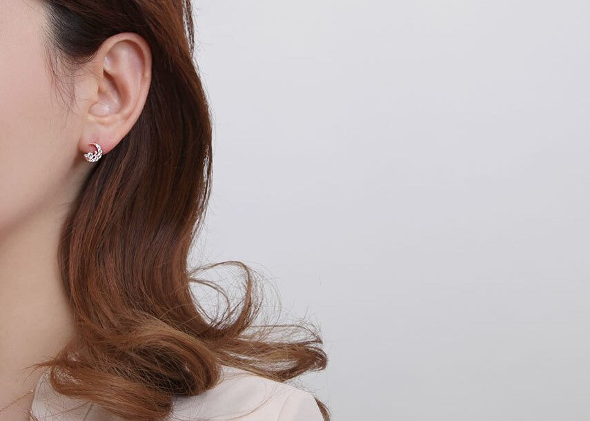 14K Gold Filled Pin Crescent Moon Stud Earring