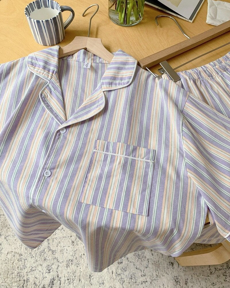 Striped Lavender Couple Pajama Set