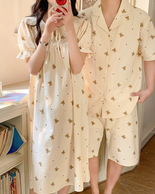 Bear and Heart Couple Pajama Set