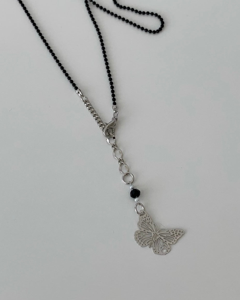 Butterfly and Beads Drop Necklace