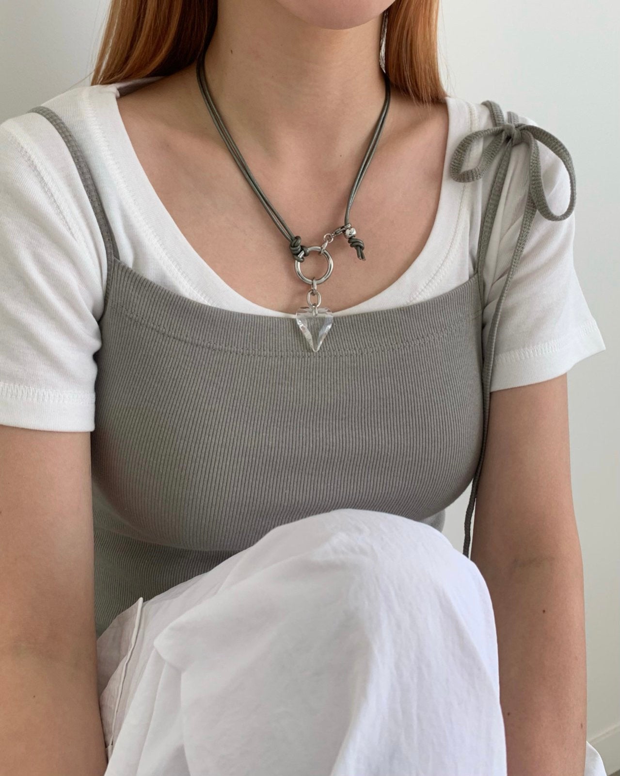 Clear Heart Tie Necklace