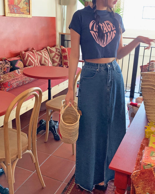 Flare Denim Maxi Skirt