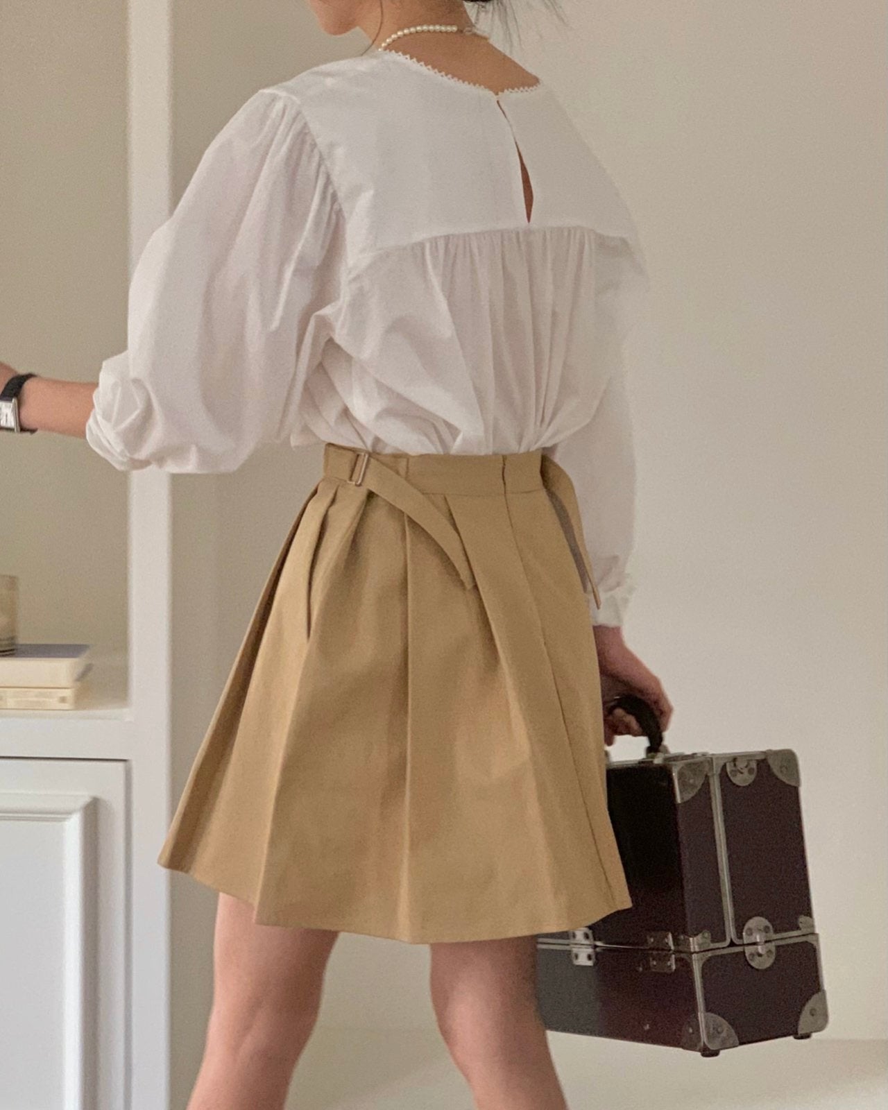Pintuck Cotton Flare Skirt