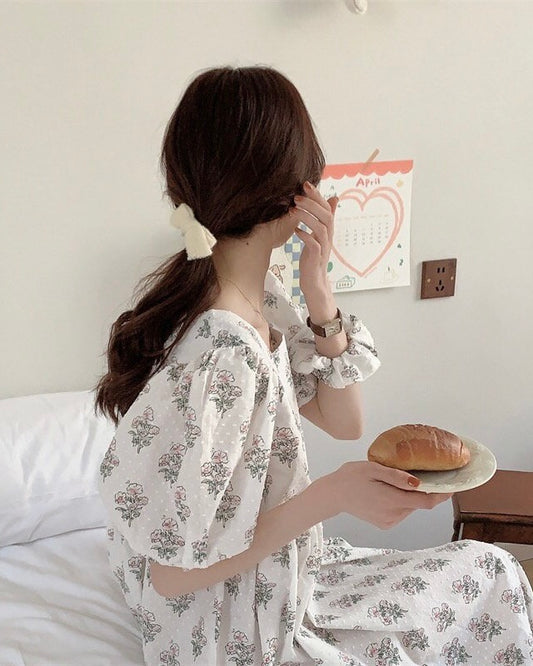 Floral Pajama Dress Scrunchie Set