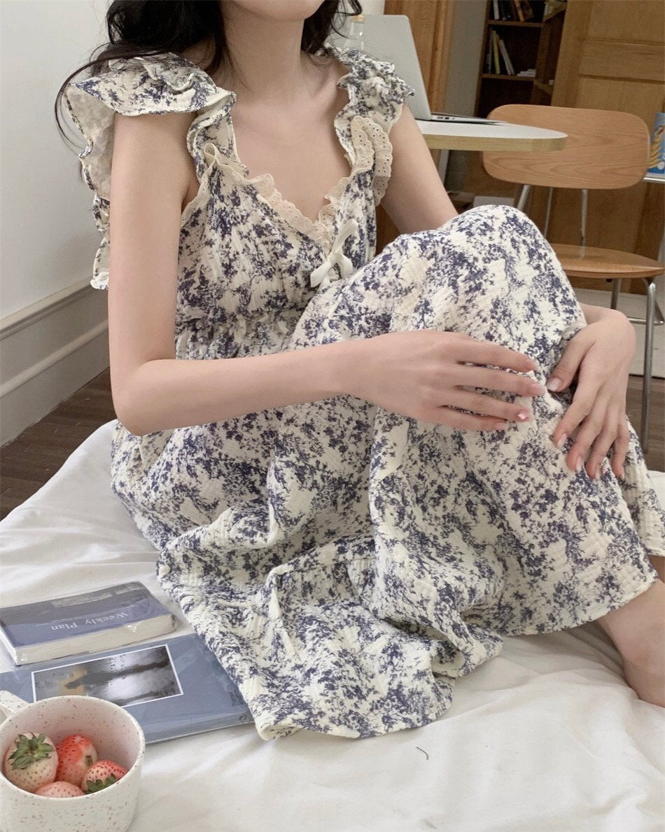 Bow and Lace Pajama Dress