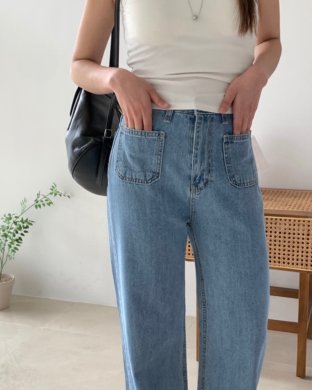 Pocket Wide Leg Jeans