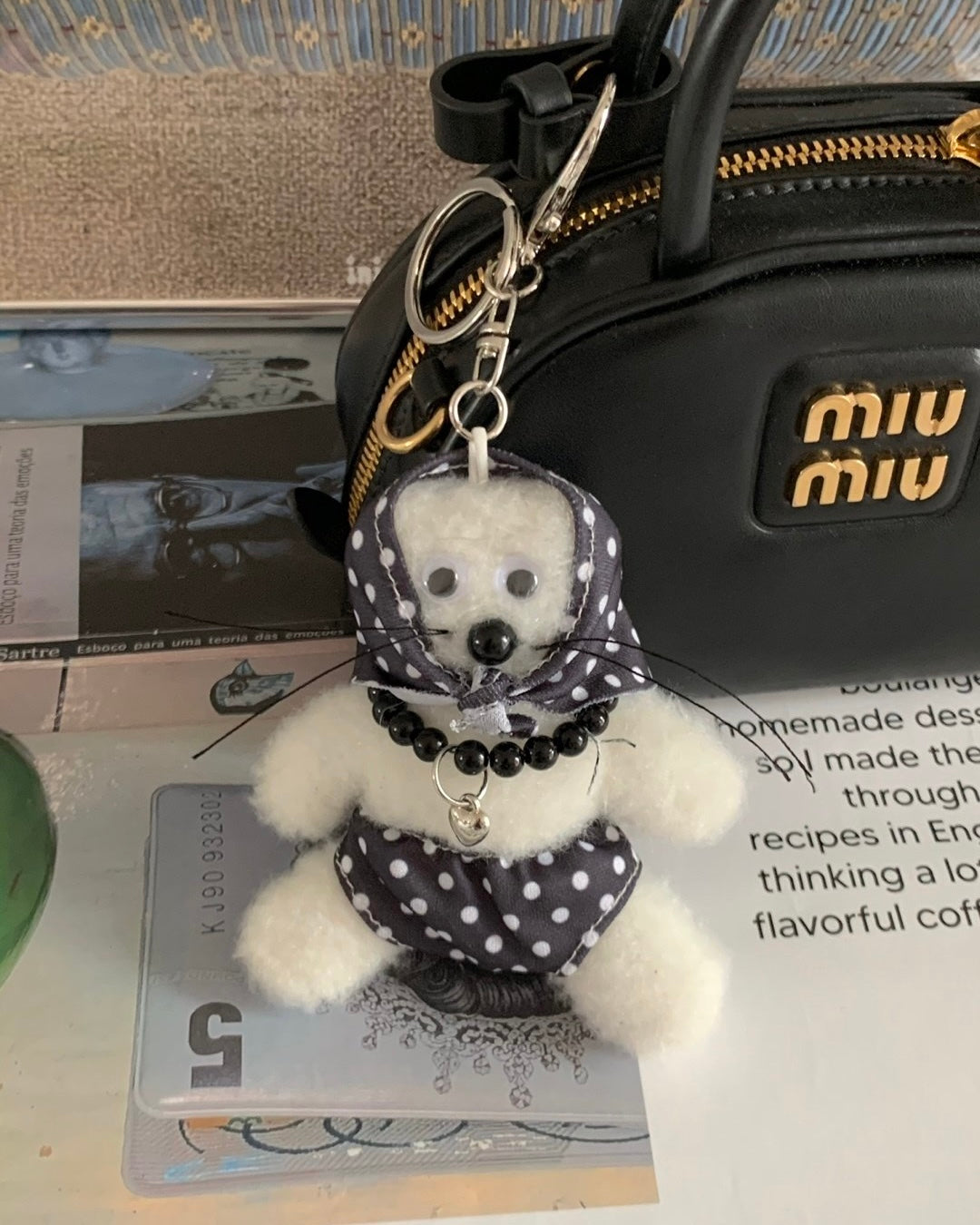 Polka Dots Scarfed Dog Keychain