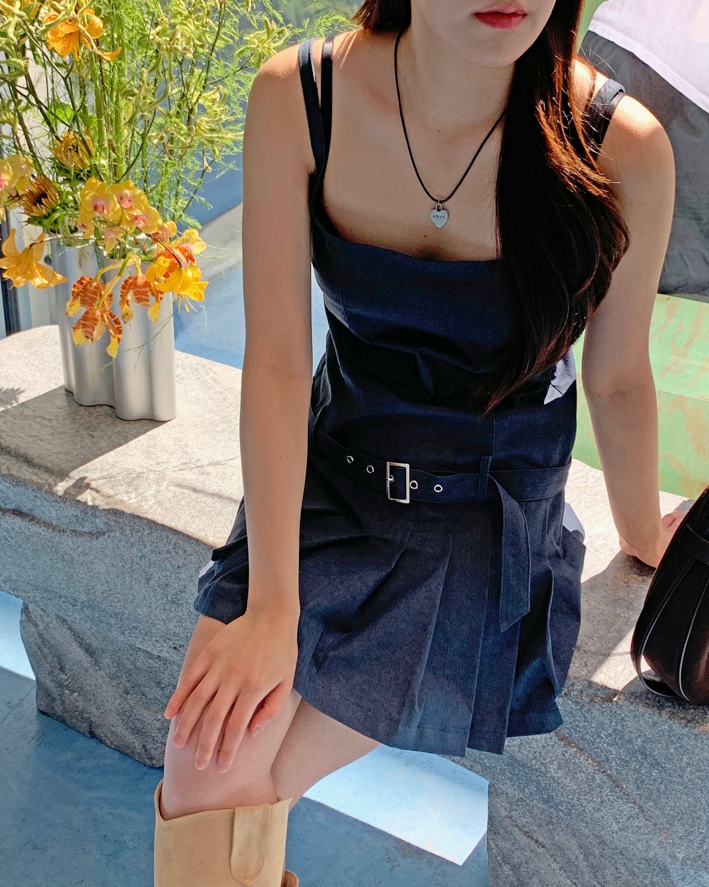 Pleated Denim Tank Dress