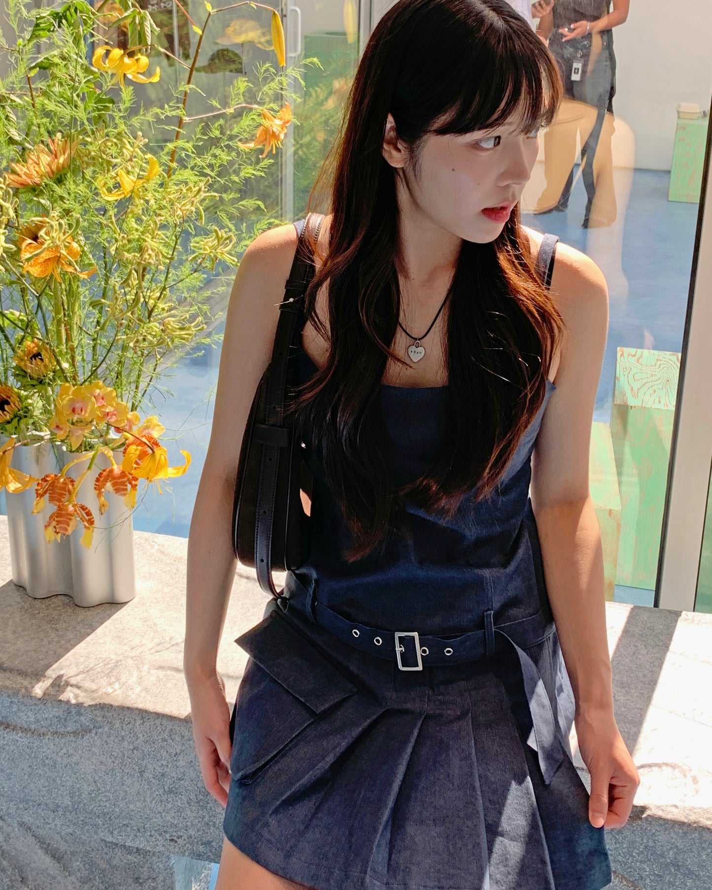 Pleated Denim Tank Dress