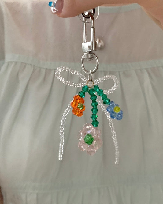 Beads Flowers and Bow Keychain